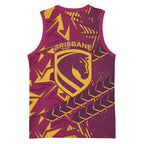Brisbane Broncos Rugby Basketball Jersey Fierce Mascot Geometric Tribal Art