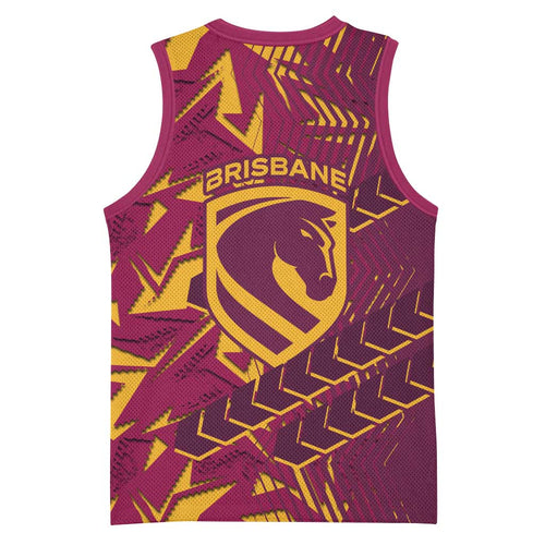 Brisbane Broncos Rugby Basketball Jersey Fierce Mascot Geometric Tribal Art
