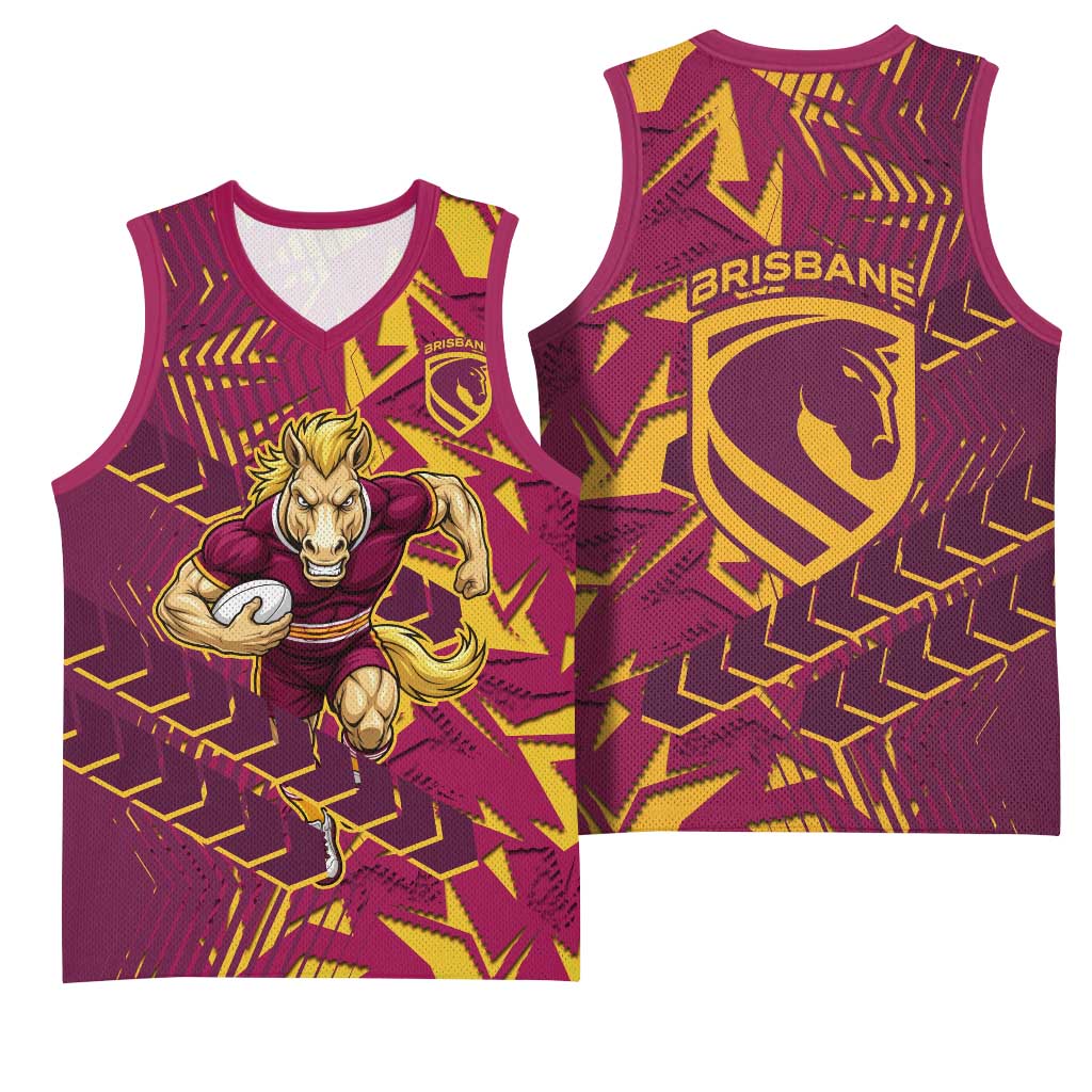 Brisbane Broncos Rugby Basketball Jersey Fierce Mascot Geometric Tribal Art