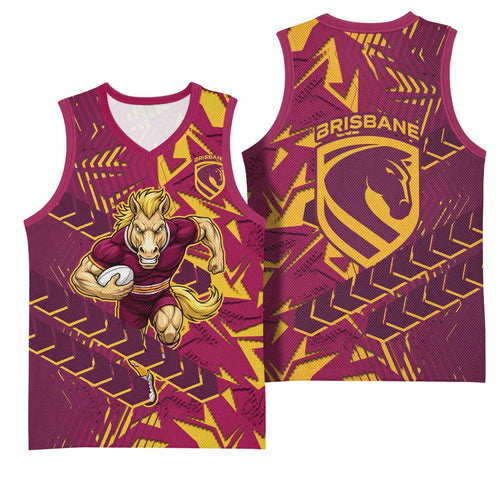 Brisbane Broncos Rugby Basketball Jersey Fierce Mascot Geometric Tribal Art