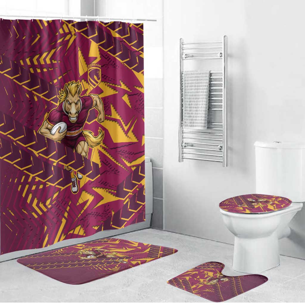 Brisbane Broncos Rugby Bathroom Set Fierce Mascot Geometric Tribal Art