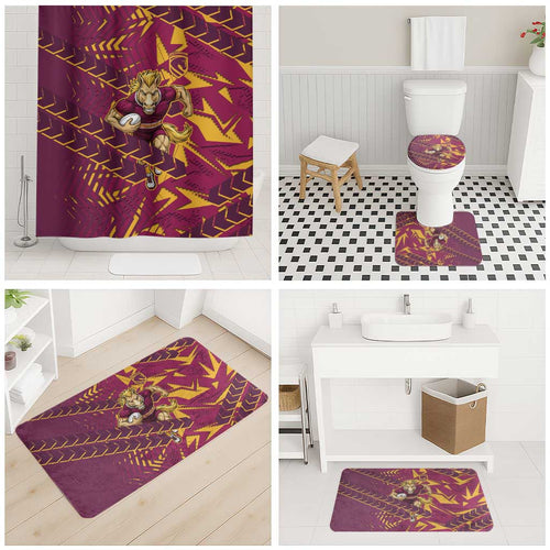 Brisbane Broncos Rugby Bathroom Set Fierce Mascot Geometric Tribal Art