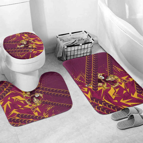 Brisbane Broncos Rugby Bathroom Set Fierce Mascot Geometric Tribal Art