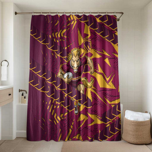 Brisbane Broncos Rugby Bathroom Set Fierce Mascot Geometric Tribal Art