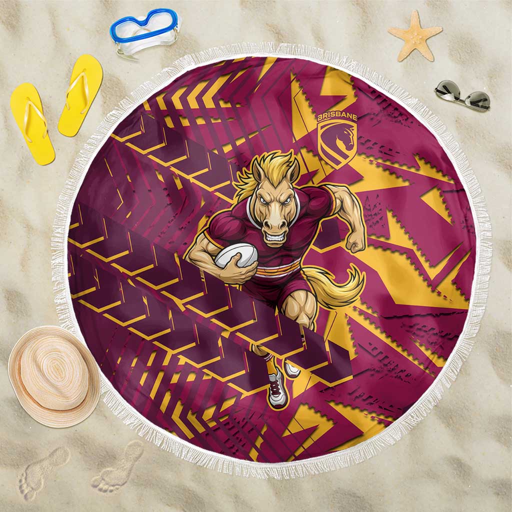 Brisbane Broncos Rugby Beach Blanket Fierce Mascot Geometric Tribal Art