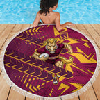 Brisbane Broncos Rugby Beach Blanket Fierce Mascot Geometric Tribal Art