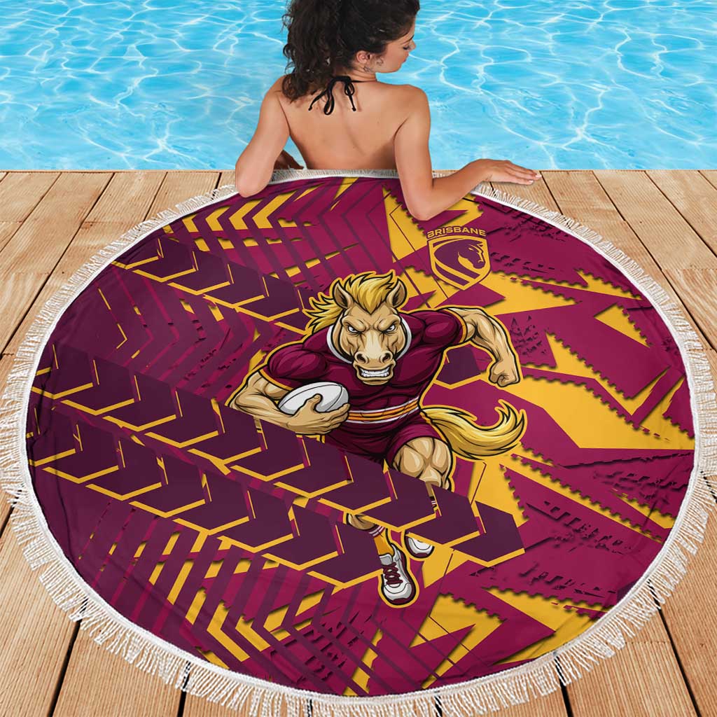 Brisbane Broncos Rugby Beach Blanket Fierce Mascot Geometric Tribal Art