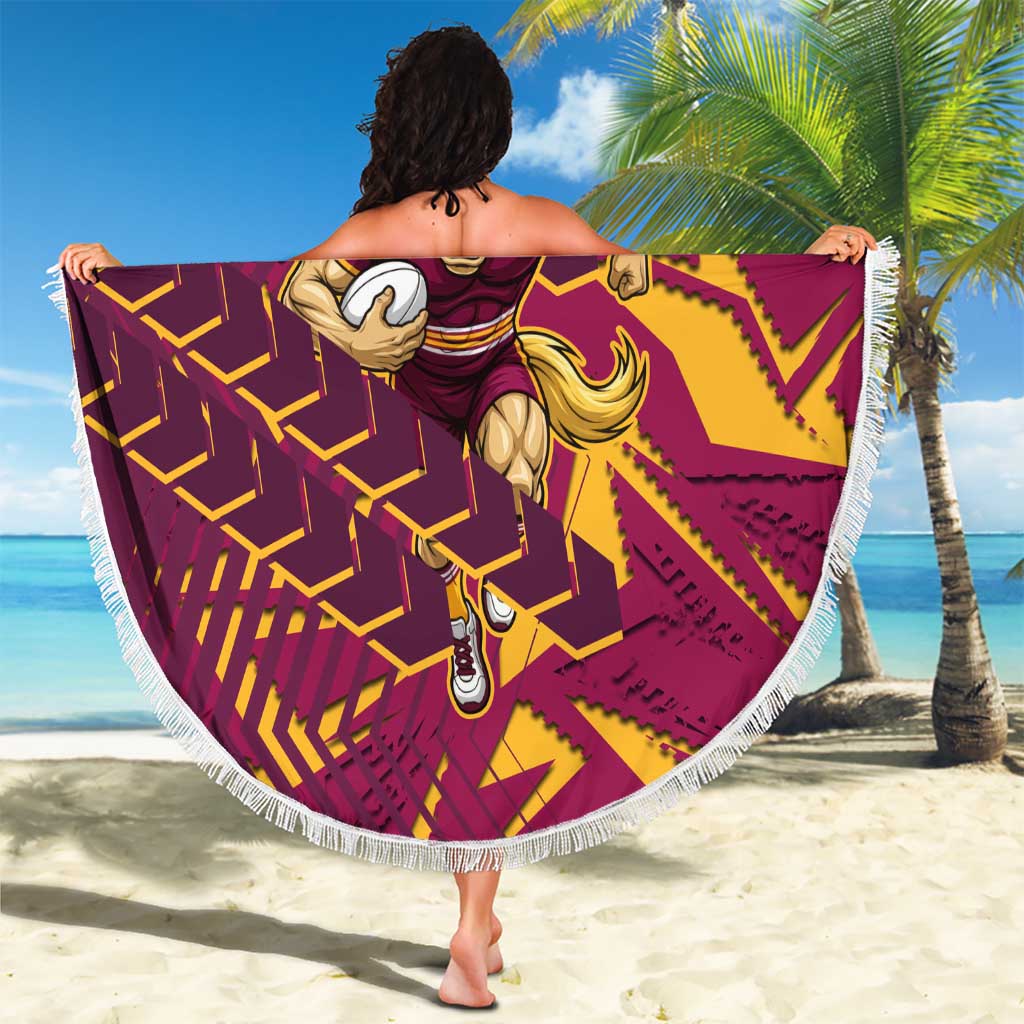 Brisbane Broncos Rugby Beach Blanket Fierce Mascot Geometric Tribal Art