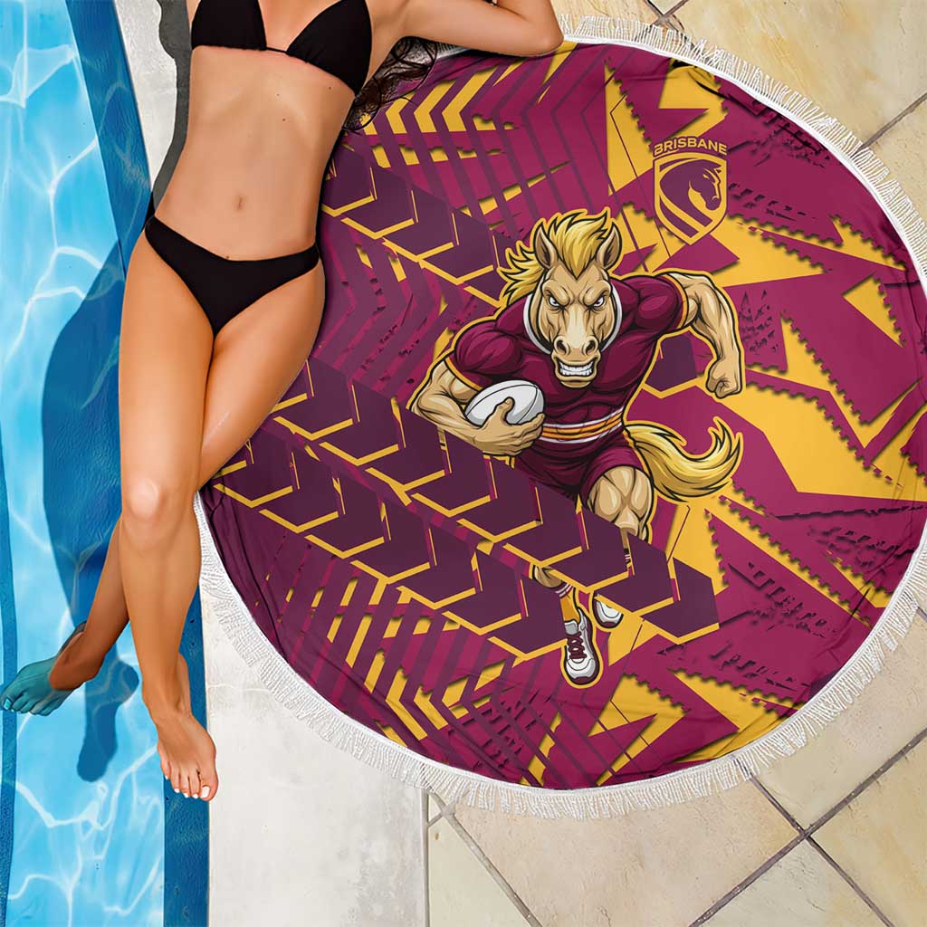 Brisbane Broncos Rugby Beach Blanket Fierce Mascot Geometric Tribal Art