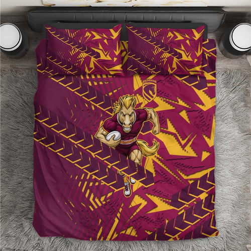 Brisbane Broncos Rugby Bedding Set Fierce Mascot Geometric Tribal Art