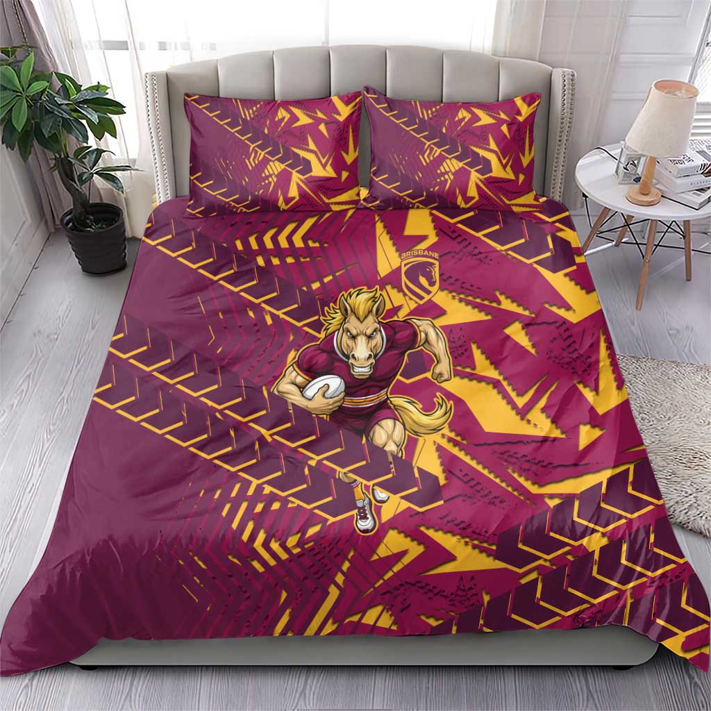 Brisbane Broncos Rugby Bedding Set Fierce Mascot Geometric Tribal Art
