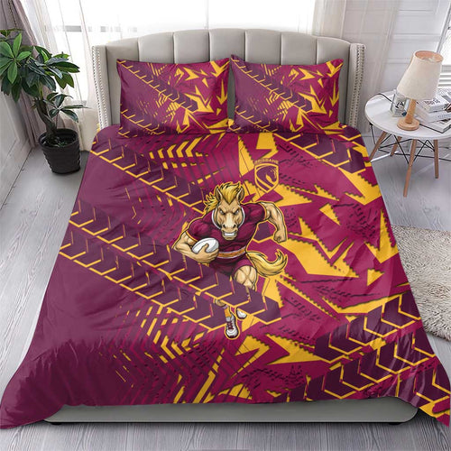 Brisbane Broncos Rugby Bedding Set Fierce Mascot Geometric Tribal Art