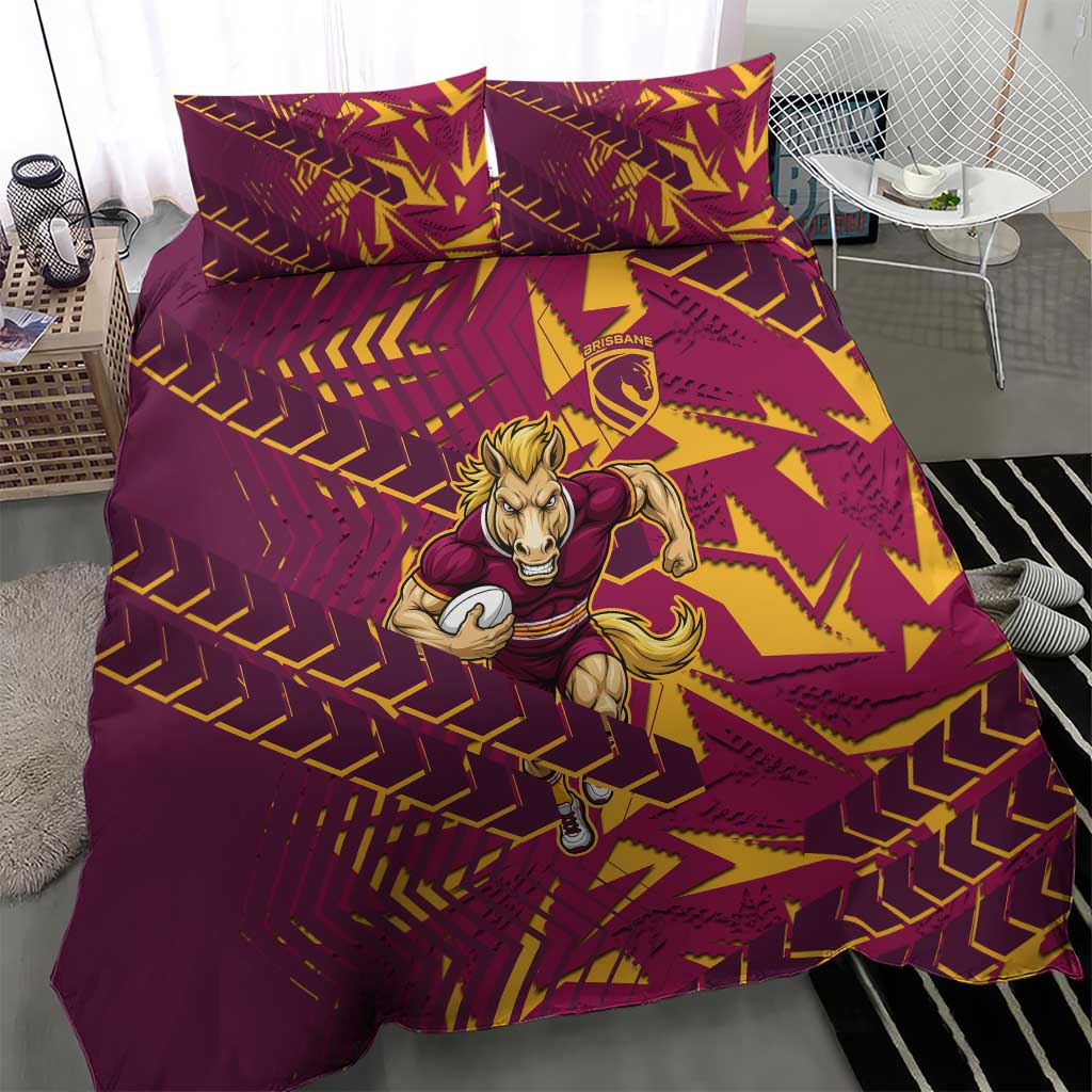 Brisbane Broncos Rugby Bedding Set Fierce Mascot Geometric Tribal Art