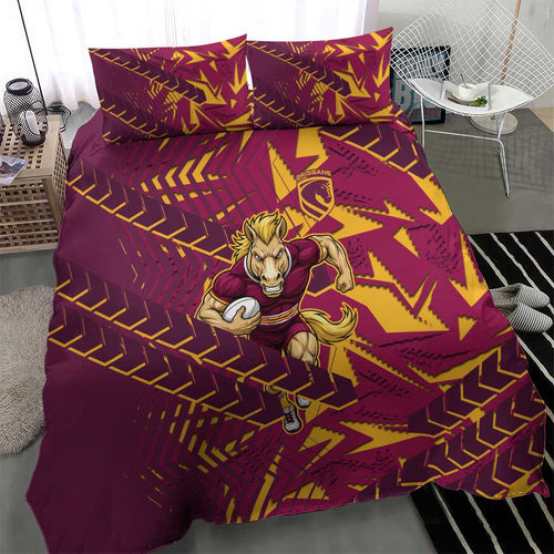 Brisbane Broncos Rugby Bedding Set Fierce Mascot Geometric Tribal Art