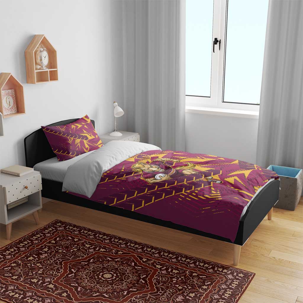 Brisbane Broncos Rugby Bedding Set Fierce Mascot Geometric Tribal Art