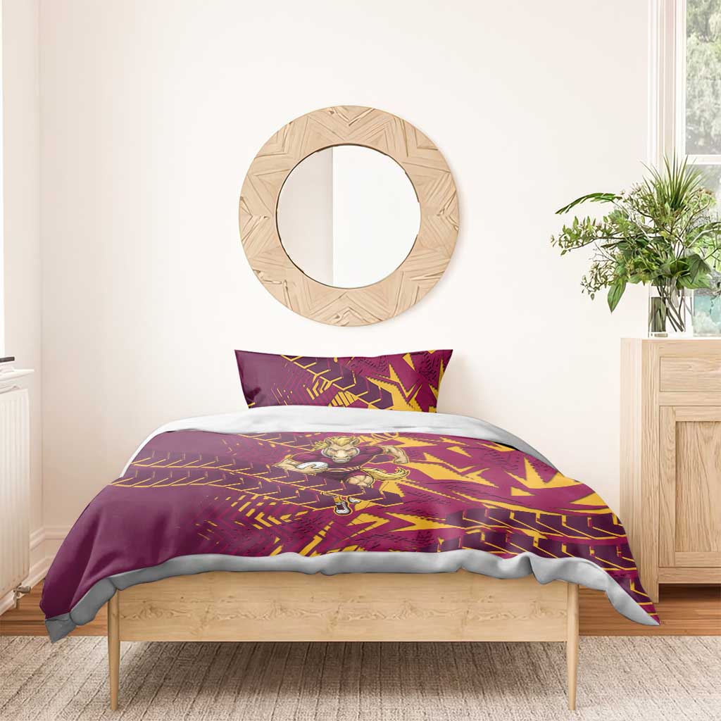 Brisbane Broncos Rugby Bedding Set Fierce Mascot Geometric Tribal Art