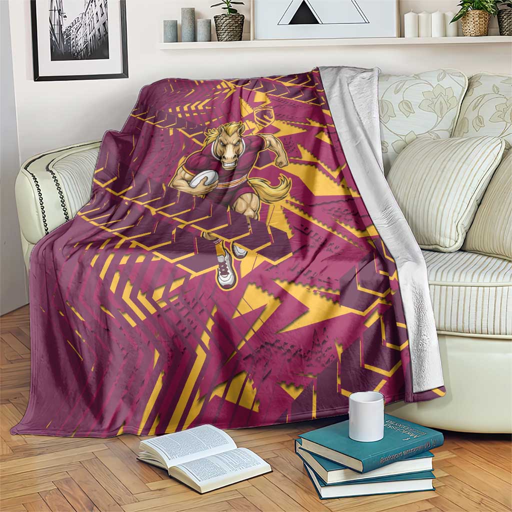 Brisbane Broncos Rugby Blanket Fierce Mascot Geometric Tribal Art