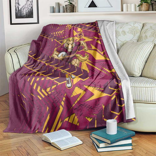 Brisbane Broncos Rugby Blanket Fierce Mascot Geometric Tribal Art