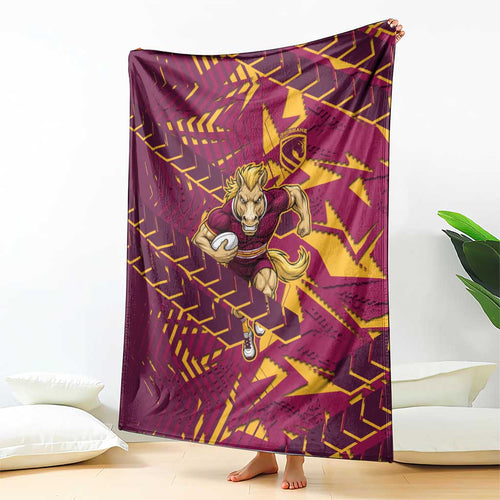 Brisbane Broncos Rugby Blanket Fierce Mascot Geometric Tribal Art