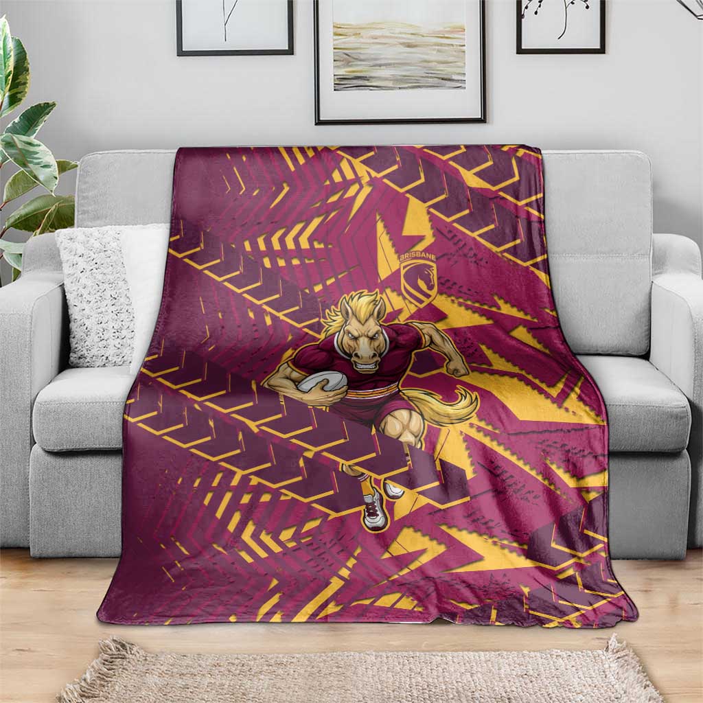 Brisbane Broncos Rugby Blanket Fierce Mascot Geometric Tribal Art