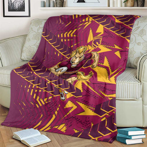 Brisbane Broncos Rugby Blanket Fierce Mascot Geometric Tribal Art