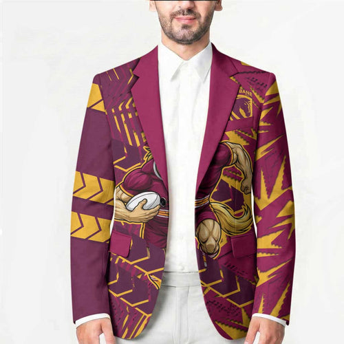 Brisbane Broncos Rugby Blazer Fierce Mascot Geometric Tribal Art