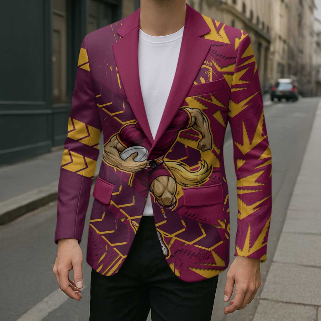 Brisbane Broncos Rugby Blazer Fierce Mascot Geometric Tribal Art