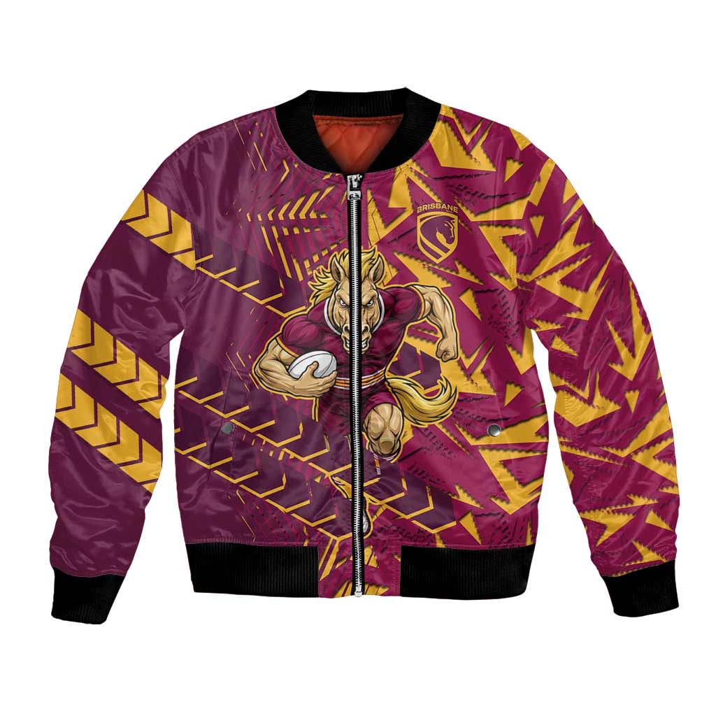 Brisbane Broncos Rugby Bomber Jacket Fierce Mascot Geometric Tribal Art