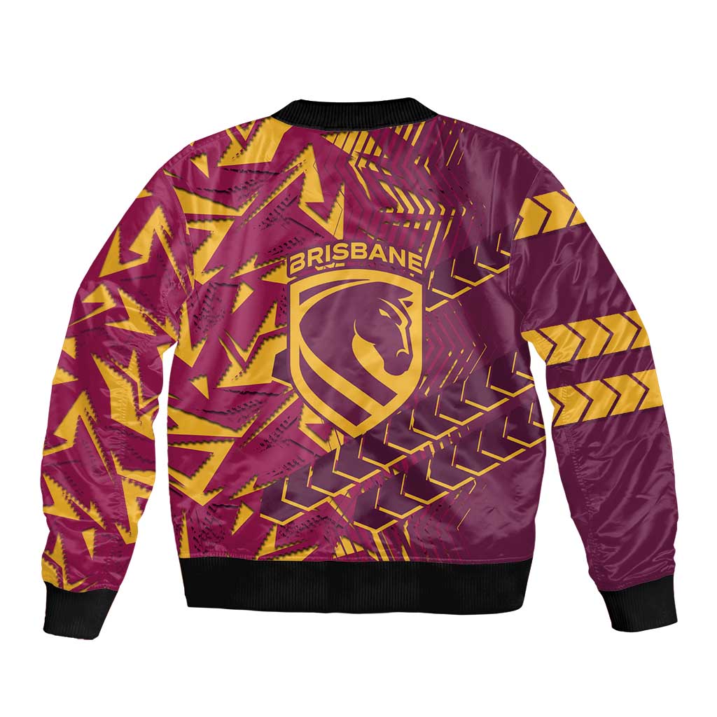 Brisbane Broncos Rugby Bomber Jacket Fierce Mascot Geometric Tribal Art