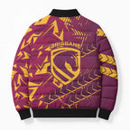 Brisbane Broncos Rugby Bomber Puffer Jacket Fierce Mascot Geometric Tribal Art