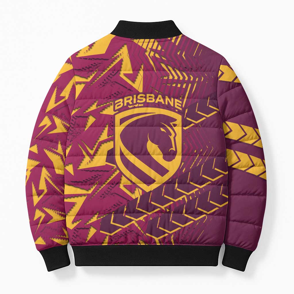 Brisbane Broncos Rugby Bomber Puffer Jacket Fierce Mascot Geometric Tribal Art