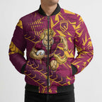 Brisbane Broncos Rugby Bomber Puffer Jacket Fierce Mascot Geometric Tribal Art