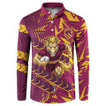 Brisbane Broncos Rugby Button Sweatshirt Fierce Mascot Geometric Tribal Art