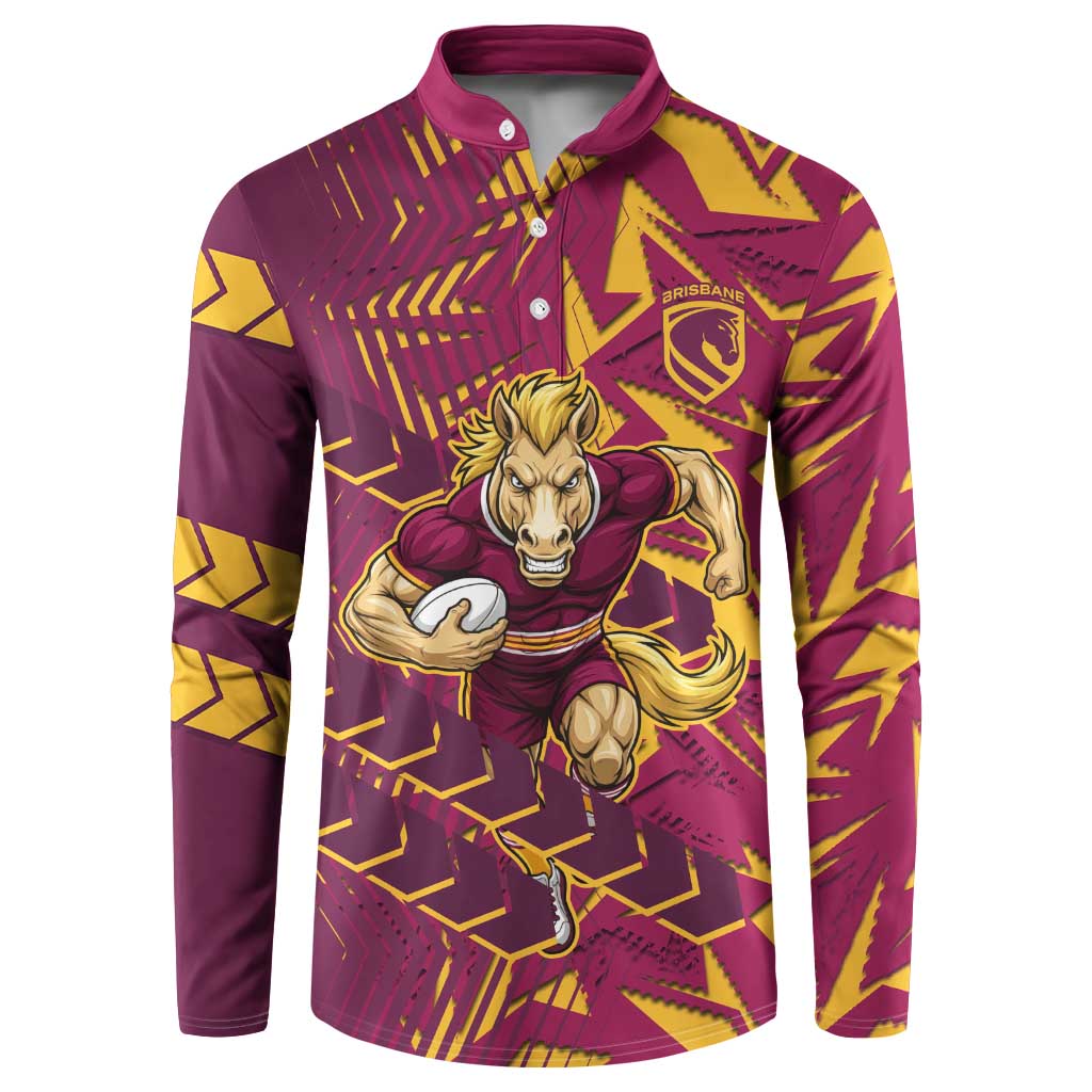 Brisbane Broncos Rugby Button Sweatshirt Fierce Mascot Geometric Tribal Art