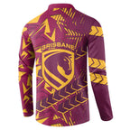 Brisbane Broncos Rugby Button Sweatshirt Fierce Mascot Geometric Tribal Art