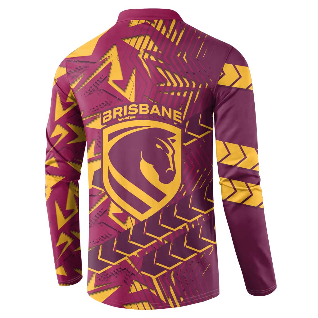 Brisbane Broncos Rugby Button Sweatshirt Fierce Mascot Geometric Tribal Art