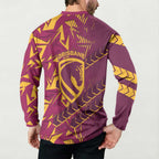 Brisbane Broncos Rugby Button Sweatshirt Fierce Mascot Geometric Tribal Art