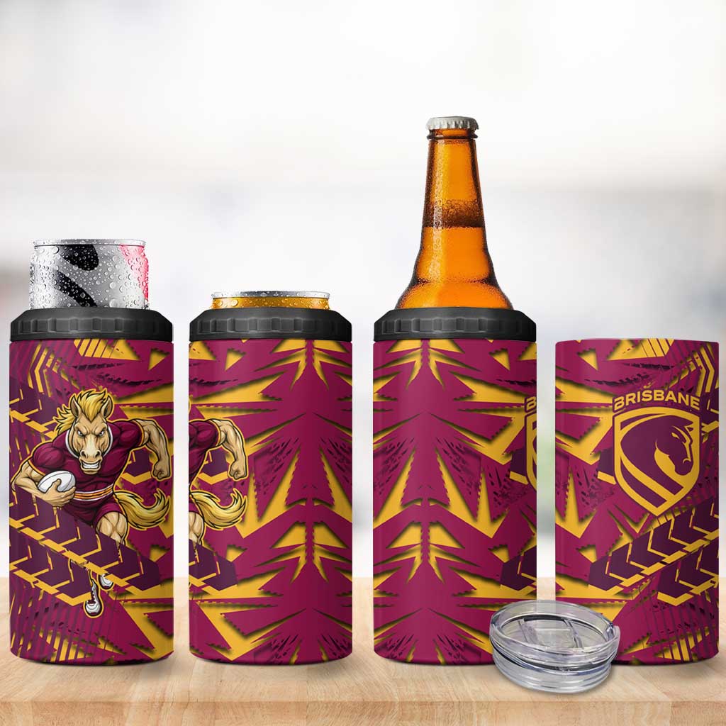 Brisbane Broncos Rugby 4 in 1 Can Cooler Tumbler Fierce Mascot Geometric Tribal Art