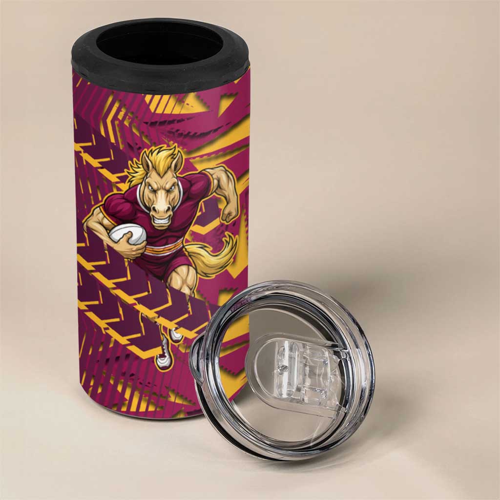 Brisbane Broncos Rugby 4 in 1 Can Cooler Tumbler Fierce Mascot Geometric Tribal Art