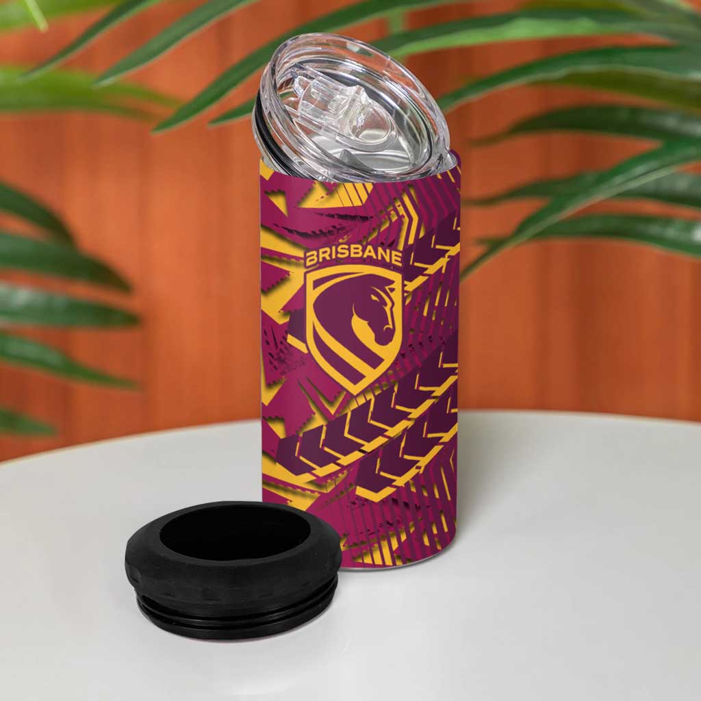 Brisbane Broncos Rugby 4 in 1 Can Cooler Tumbler Fierce Mascot Geometric Tribal Art