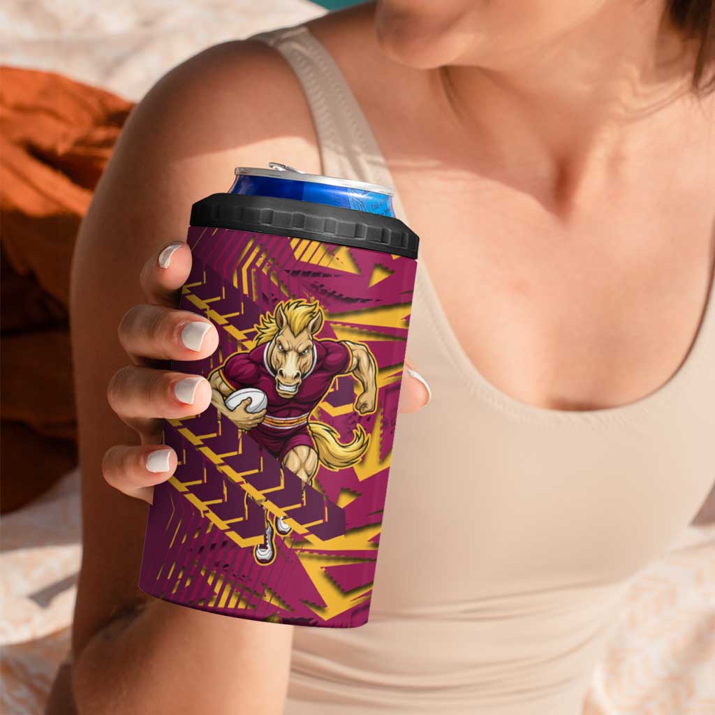 Brisbane Broncos Rugby 4 in 1 Can Cooler Tumbler Fierce Mascot Geometric Tribal Art