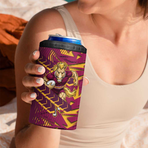 Brisbane Broncos Rugby 4 in 1 Can Cooler Tumbler Fierce Mascot Geometric Tribal Art