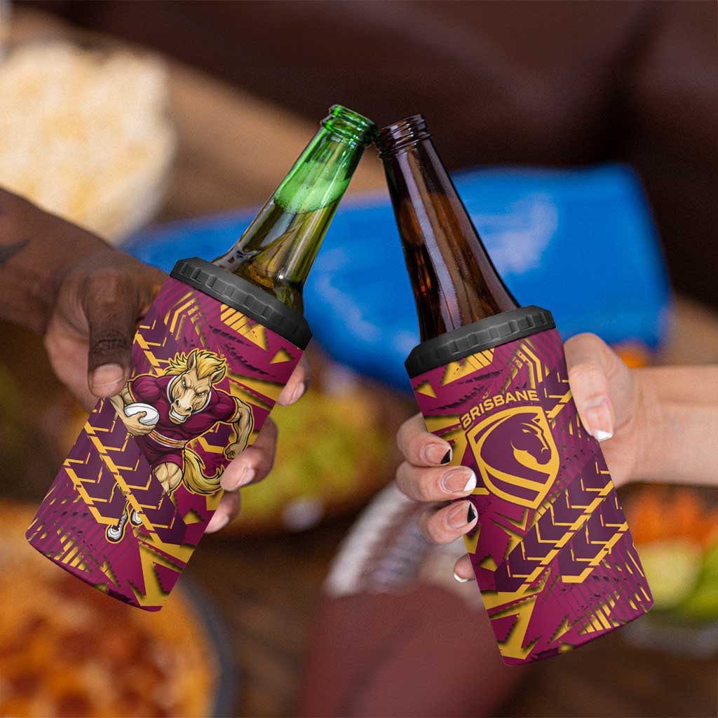 Brisbane Broncos Rugby 4 in 1 Can Cooler Tumbler Fierce Mascot Geometric Tribal Art