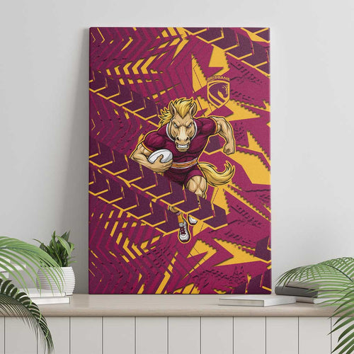 Brisbane Broncos Rugby Canvas Wall Art Fierce Mascot Geometric Tribal Art