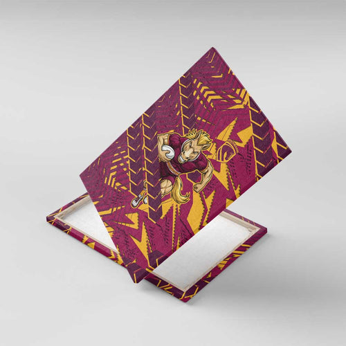 Brisbane Broncos Rugby Canvas Wall Art Fierce Mascot Geometric Tribal Art