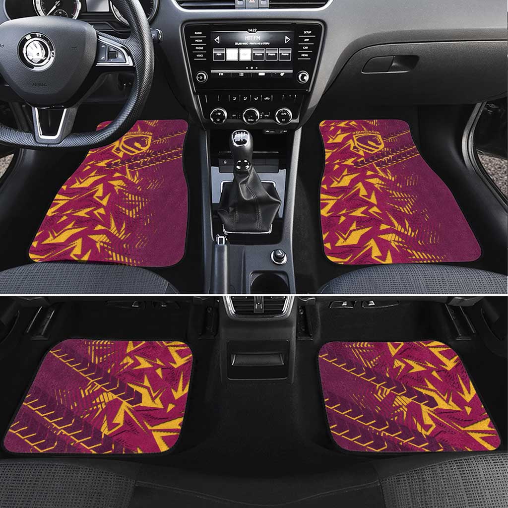 Brisbane Broncos Rugby Car Mats Fierce Mascot Geometric Tribal Art