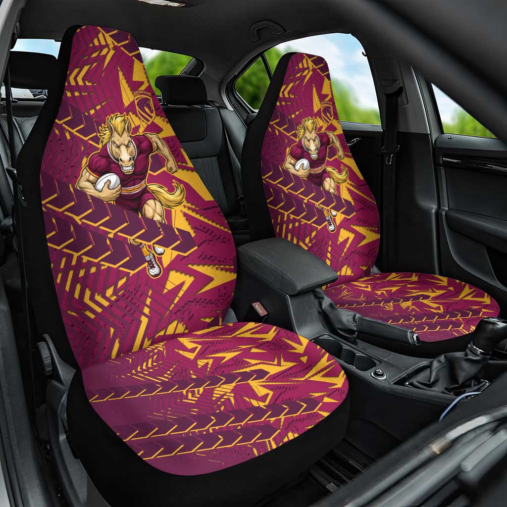 Brisbane Broncos Rugby Car Seat Cover Fierce Mascot Geometric Tribal Art
