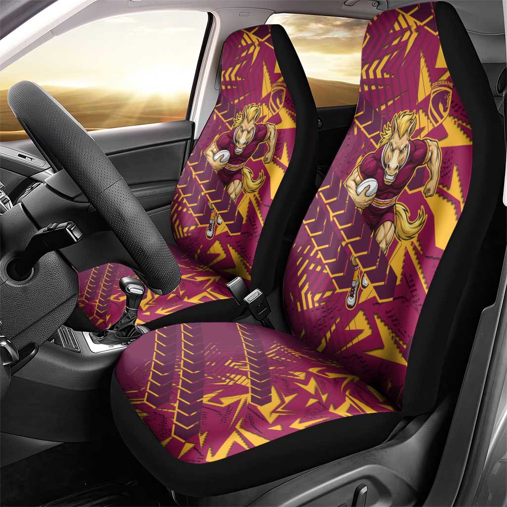 Brisbane Broncos Rugby Car Seat Cover Fierce Mascot Geometric Tribal Art