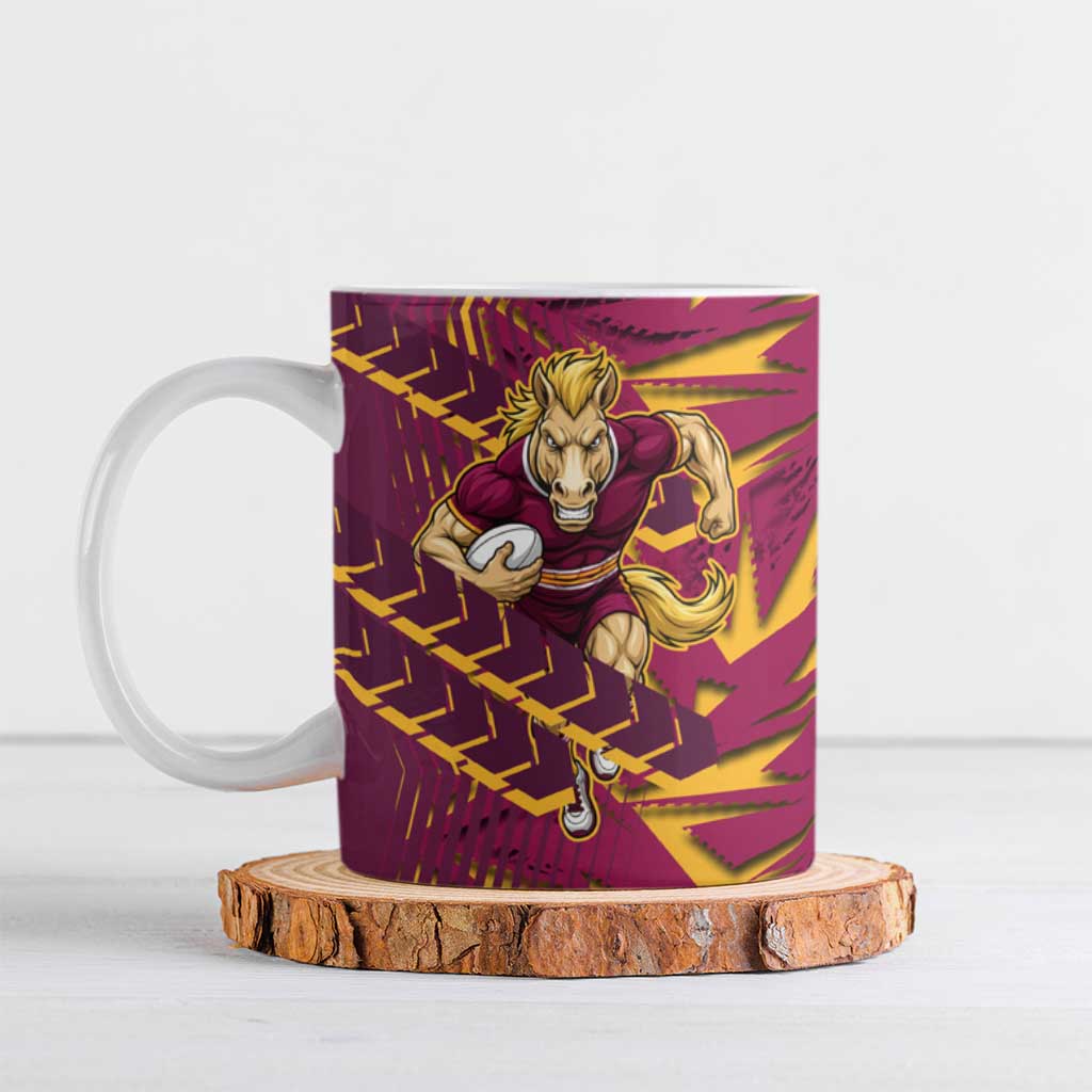 Brisbane Broncos Rugby Ceramic Mug Fierce Mascot Geometric Tribal Art