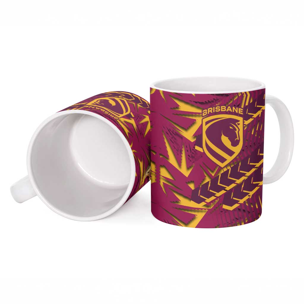 Brisbane Broncos Rugby Ceramic Mug Fierce Mascot Geometric Tribal Art